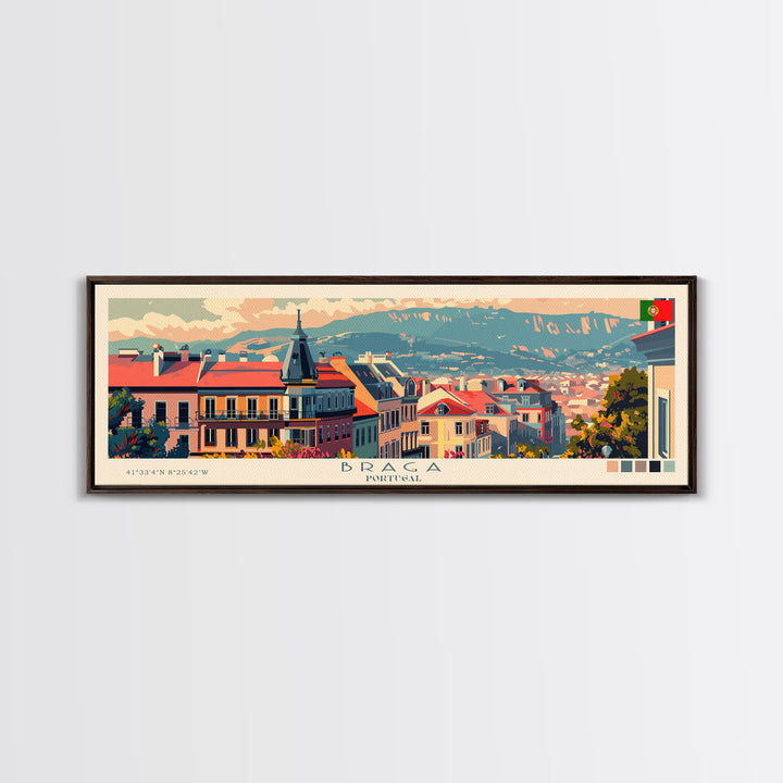 Braga Portugal Travel Art, City Art, Framed Canvas Print or Metal Wall Art, Europe Travel Poster, Panoramic Wall Art, Extra Wide Wall Art
