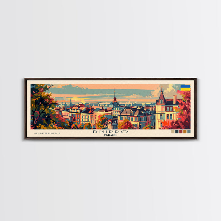 Dnipro Ukraine Wall Art, Panoramic Travel Poster, Panoramic Framed Canvas Print, City Wall Art, Wall Hanging Home Decor, Travel Art