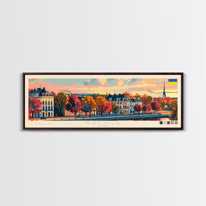 Kaluga Russia Panoramic Travel Poster, Framed Canvas Print or Metal Wall Art, Travel Art, Home Decor, Panoramic Painting, Midcentury Art