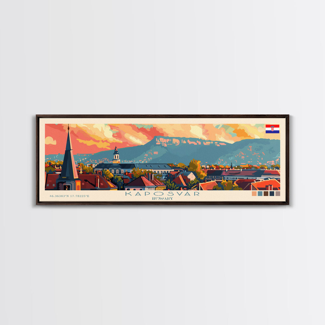Kaposvar Hungary Travel Print Wall Art, Panoramic City Art, Travel Art, Wall Decor, Vacation Gift, Framed Canvas Print Or Metal Art