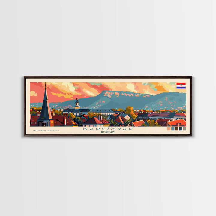 Kaposvar Hungary Travel Print Wall Art, Panoramic City Art, Travel Art, Wall Decor, Vacation Gift, Framed Canvas Print Or Metal Art