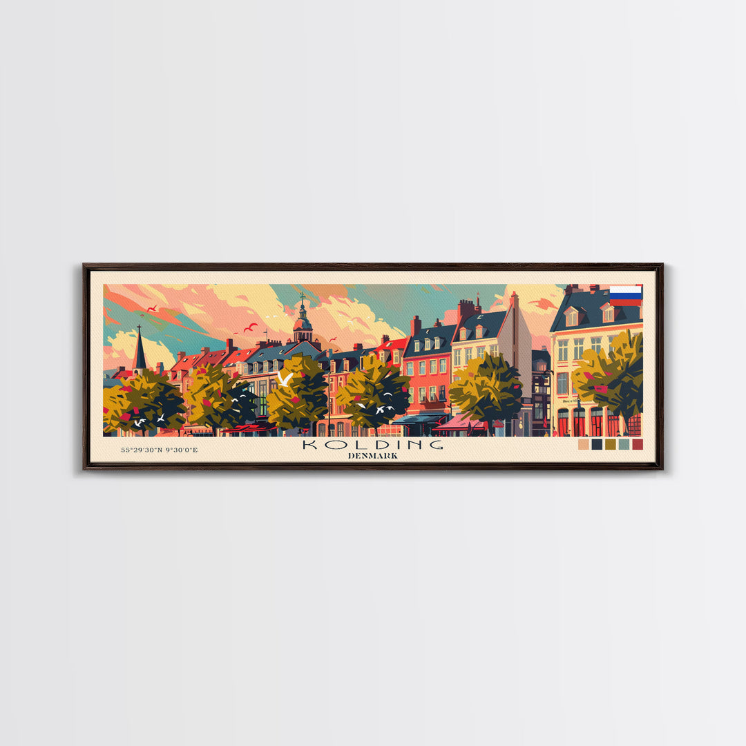 Kolding Denmark Travel Print Wall Art, Panoramic City Art, Travel Art, Wall Decor, Vacation Gift, Framed Canvas Print Or Metal Art