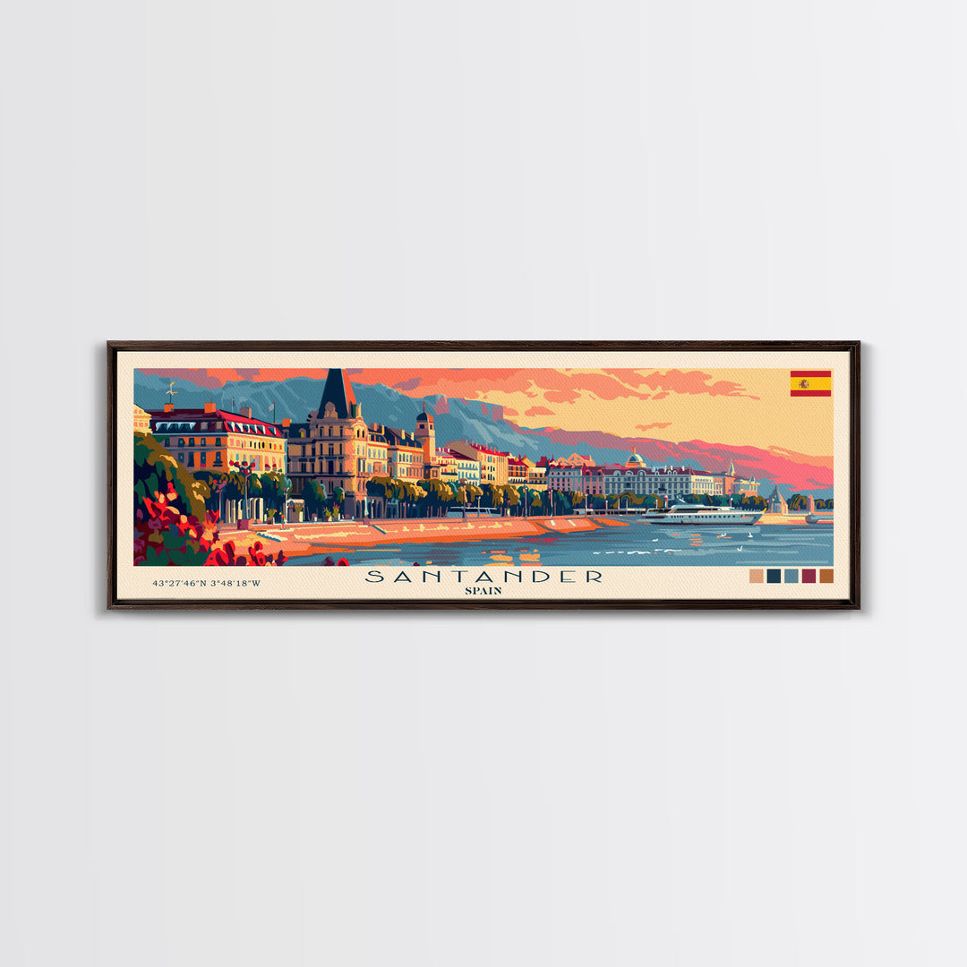 Santander Spain Travel Print Wall Art, Panoramic City Art, Travel Art, Wall Decor, Vacation Gift, Framed Canvas Print Or Metal Art