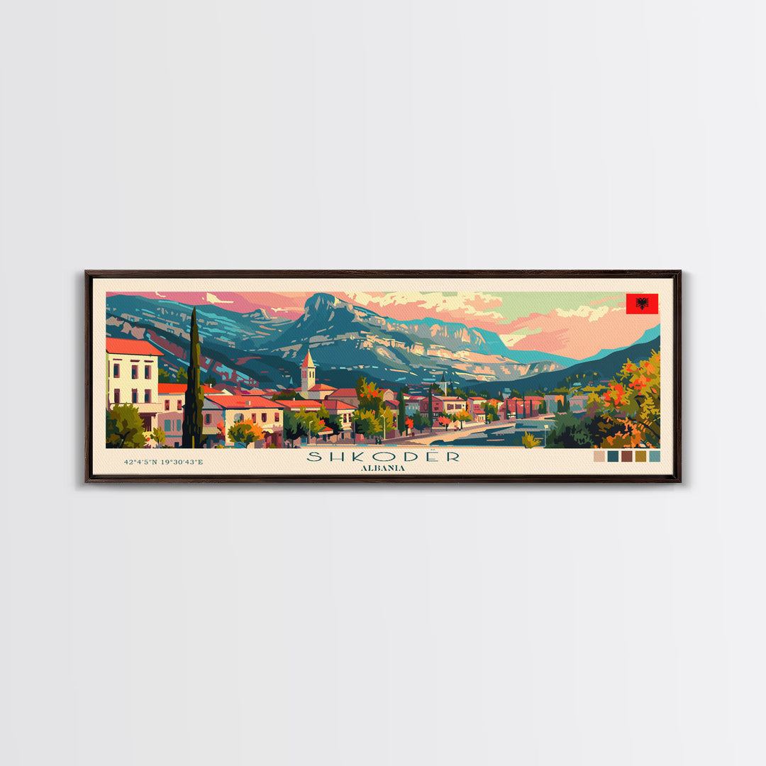 Shkodr Albania Travel Print Wall Art, Panoramic City Art, Travel Art, Wall Decor, Vacation Gift, Framed Canvas Print Or Metal Art
