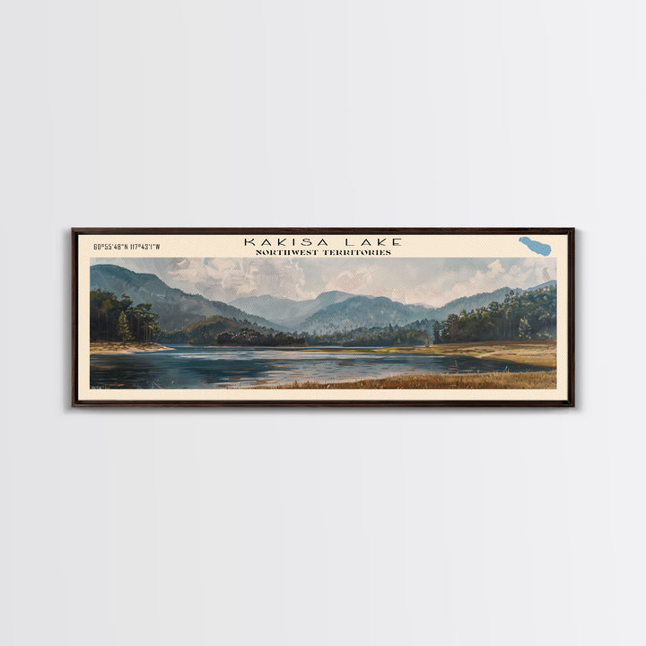 Kakisa Lake Framed Canvas Print, Lake House Art, Panoramic Wall Art, Travel Poster, Scenic Lake Painting, Home Decor