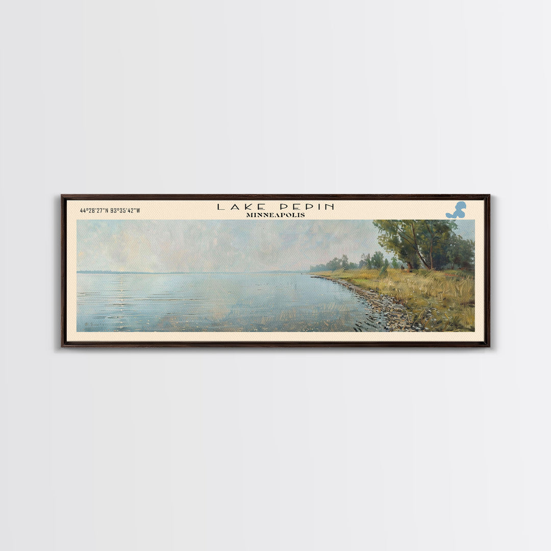 Lake Pepin Minneapolis Framed Canvas Print, Lake House Decor, Panoramic Wall Art, Travel Poster, Stunning Landscape Painting, Contemporary Art
