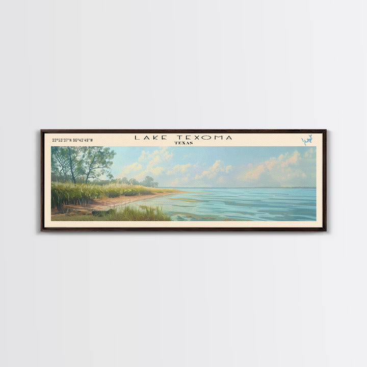 Lake Texoma Texas Framed Canvas Print, Lake House Decor, Panoramic Wall Art, Travel Poster, Stunning Landscape Painting, Cottage Art