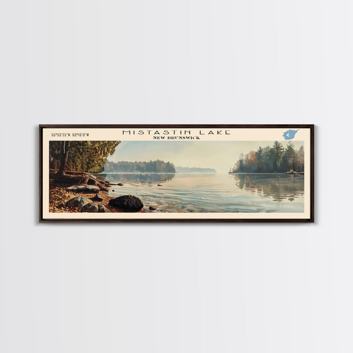 Mistastin Lake Framed Canvas Print, Lake House Decor, Panoramic Wall Art, Travel Poster, Landscape Painting, Modern Art