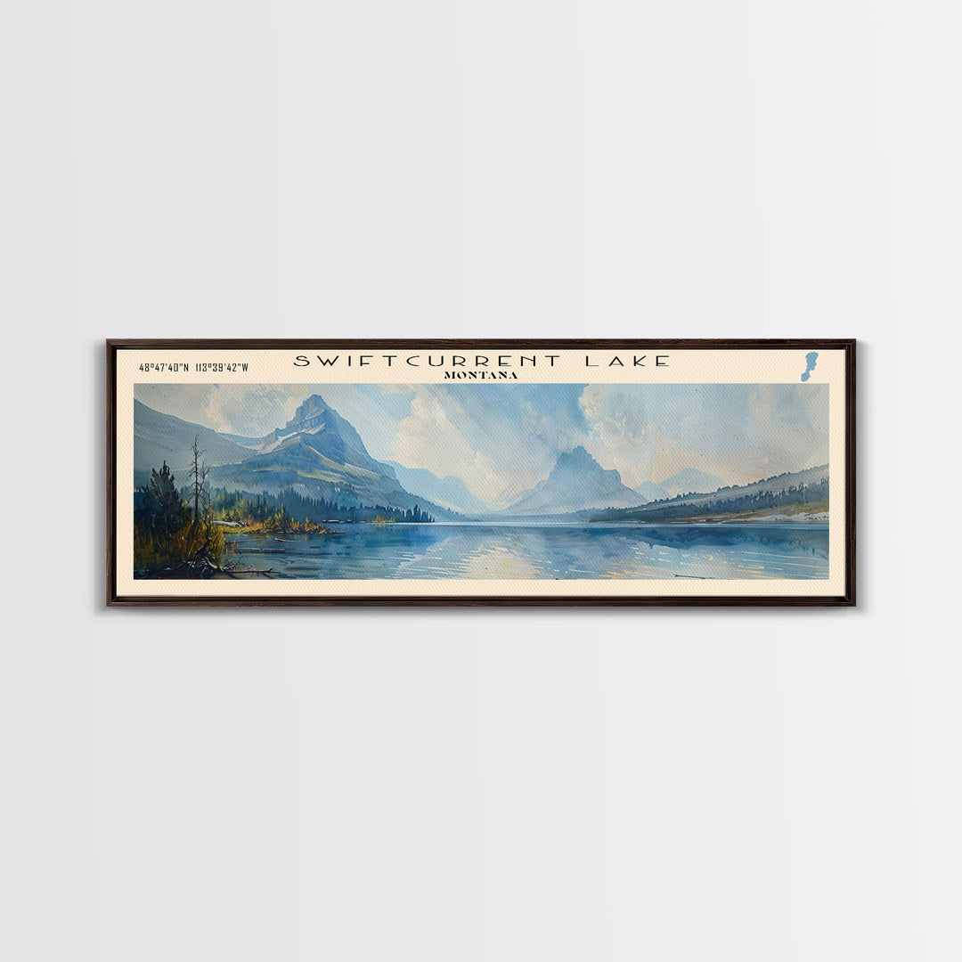 Tobin Lake Panoramic Wall Art, Framed Canvas Print, Lake House Decor, Travel Poster, Serene Landscape, Living Room Decor