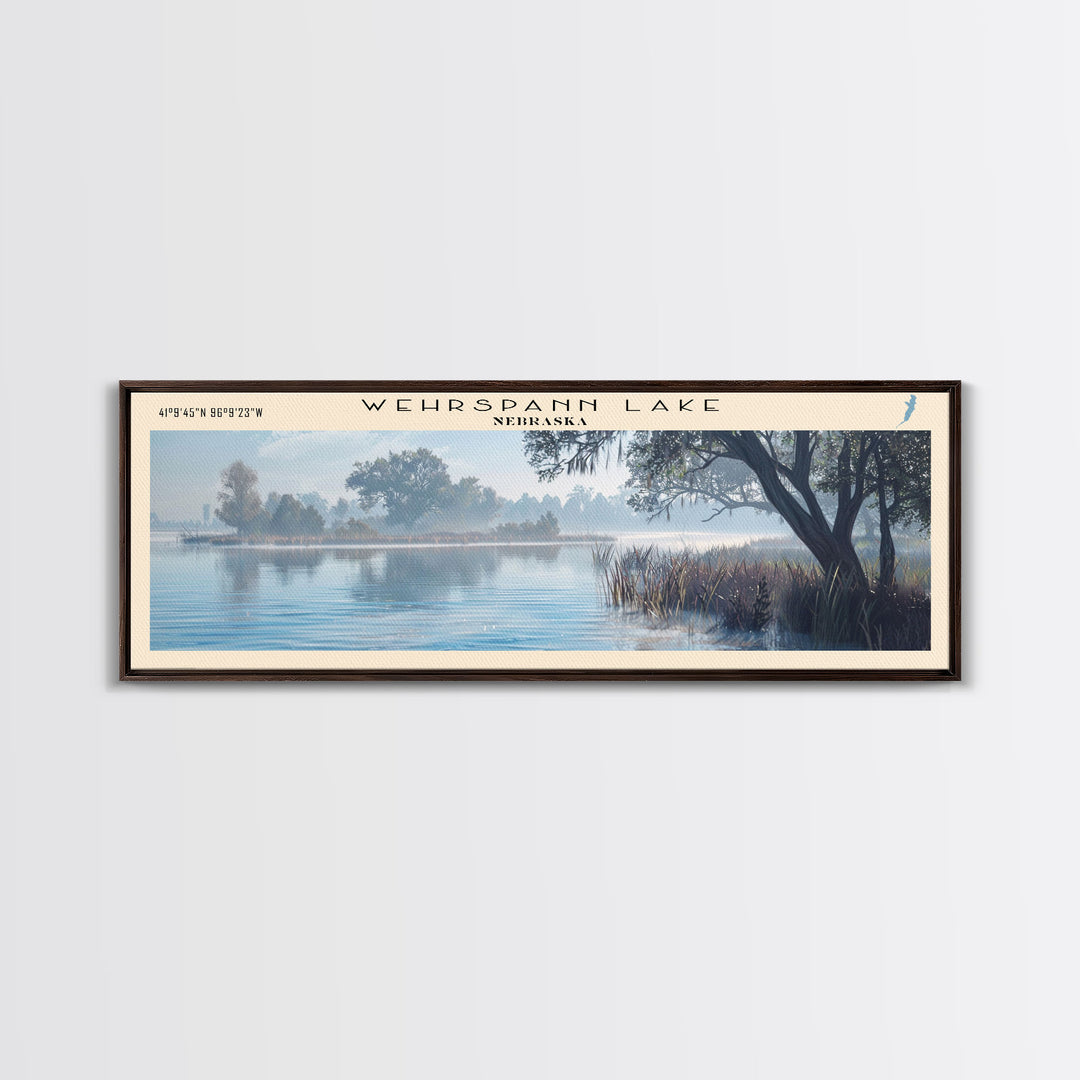 Wehrspann Lake Nebraska Panoramic Wall Art, Framed Canvas Print, Lake House Decor, Travel Poster, Serene Landscape, Living Room Decor