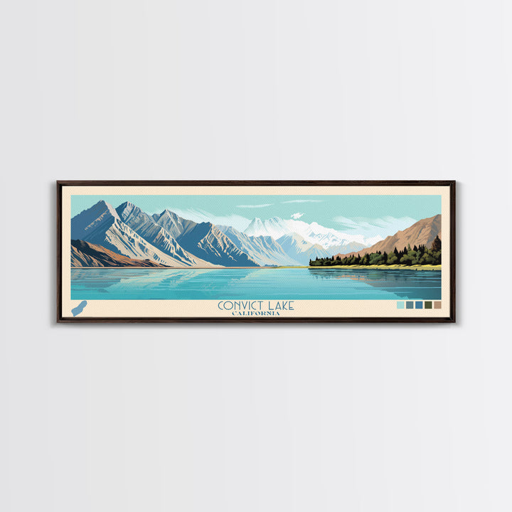 Convict Lake California Framed Canvas Print, Midcentury Modern Panoramic Wall Art, Living Room Decor, Pop Art, Travel Poster Art, Nature Art, Lake House Decor