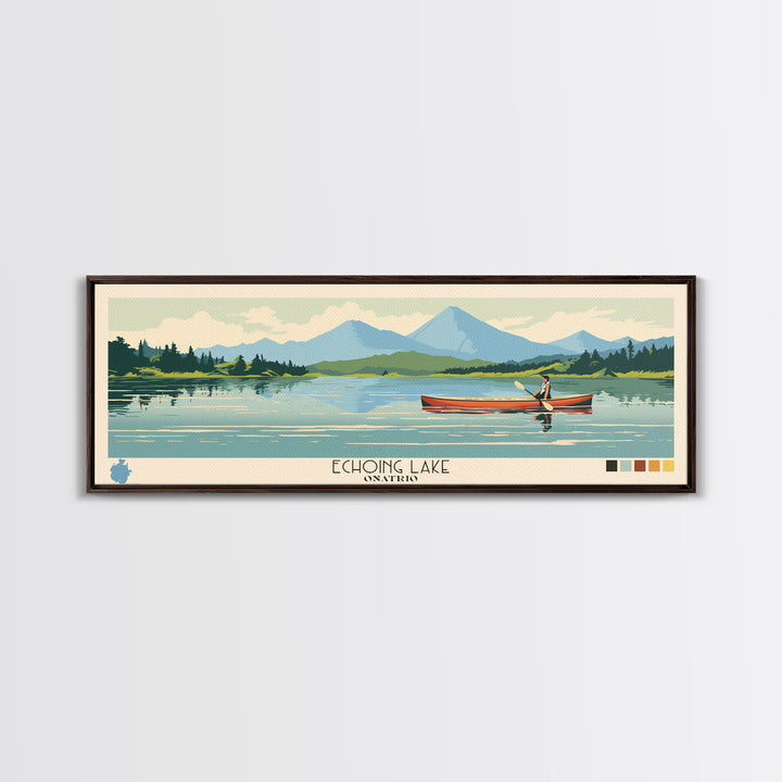 Echoing Lake Ontario Framed Canvas Print, Panoramic Art, Midcentury Modern, Pop Art, Bedroom Decor, Travel Poster, Lake View