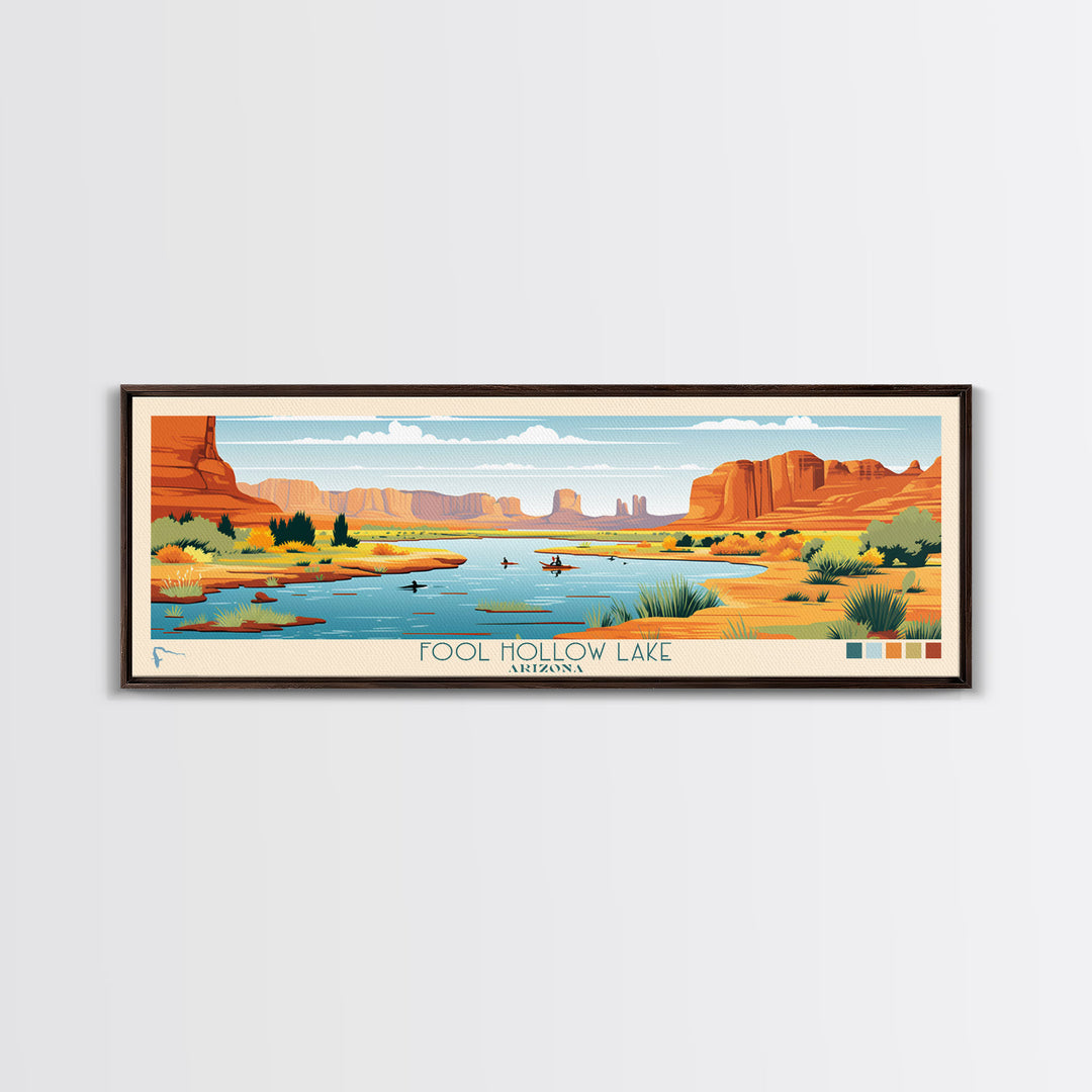 Fool Hollow Lake Arizona Framed Canvas Print, Panoramic Art, Midcentury Modern, Pop Art, Living Room Decor, Travel Poster, Lake Painting, Wall Art