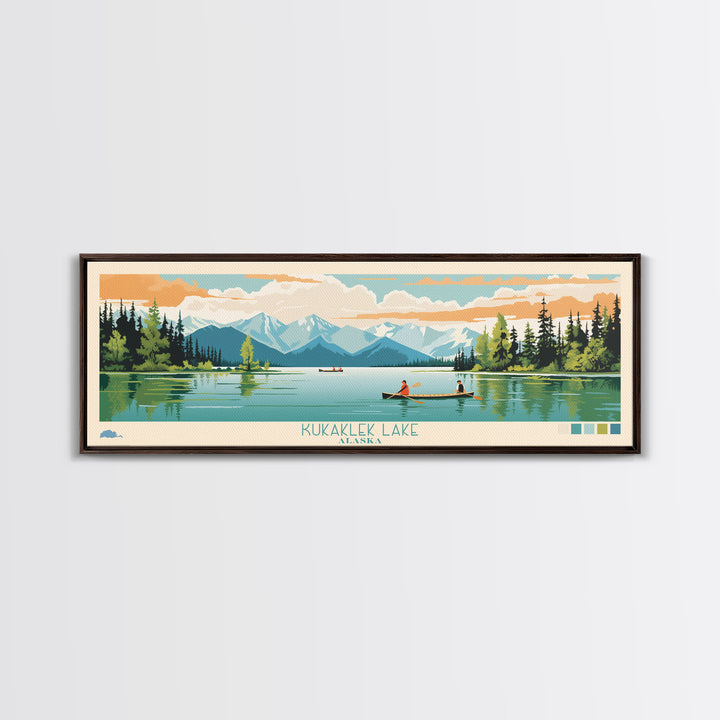 Kukaklek Lake Alaska Framed Canvas Print, Panoramic Wall Art, Midcentury Modern, Pop Art, Living Room Decor, Travel Poster, Bedroom Art