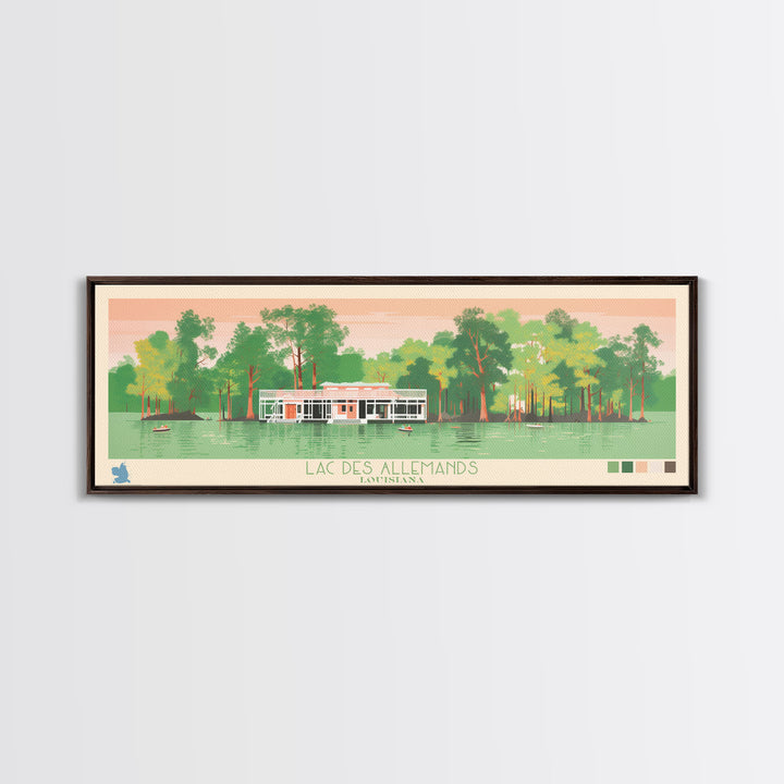 Lac des Allemands Louisiana Framed Canvas Print, Panoramic Art, Midcentury Modern, Pop Art, Living Room Wall Art, Travel Poster, Lake House Decor