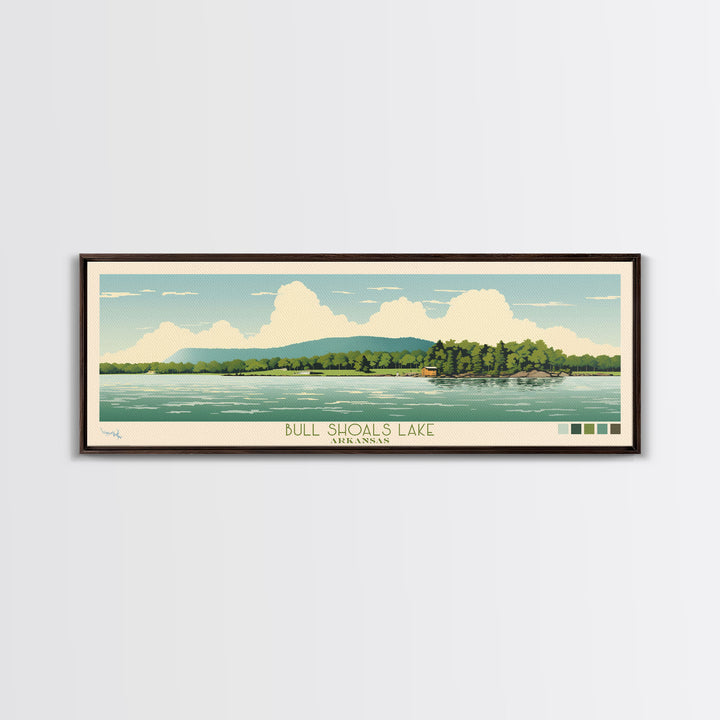 Lake Bull Shoals Framed Canvas Print, Panoramic Wall Art, Midcentury Modern, Pop Art, Bedroom Decor, Travel Poster, Living Room Art