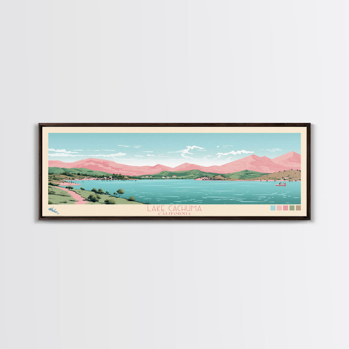 Lake Cachuma California Framed Canvas Print, Panoramic Art, Midcentury Modern, Pop Art, Living Room Wall Art, Travel Poster, Lake House Decor