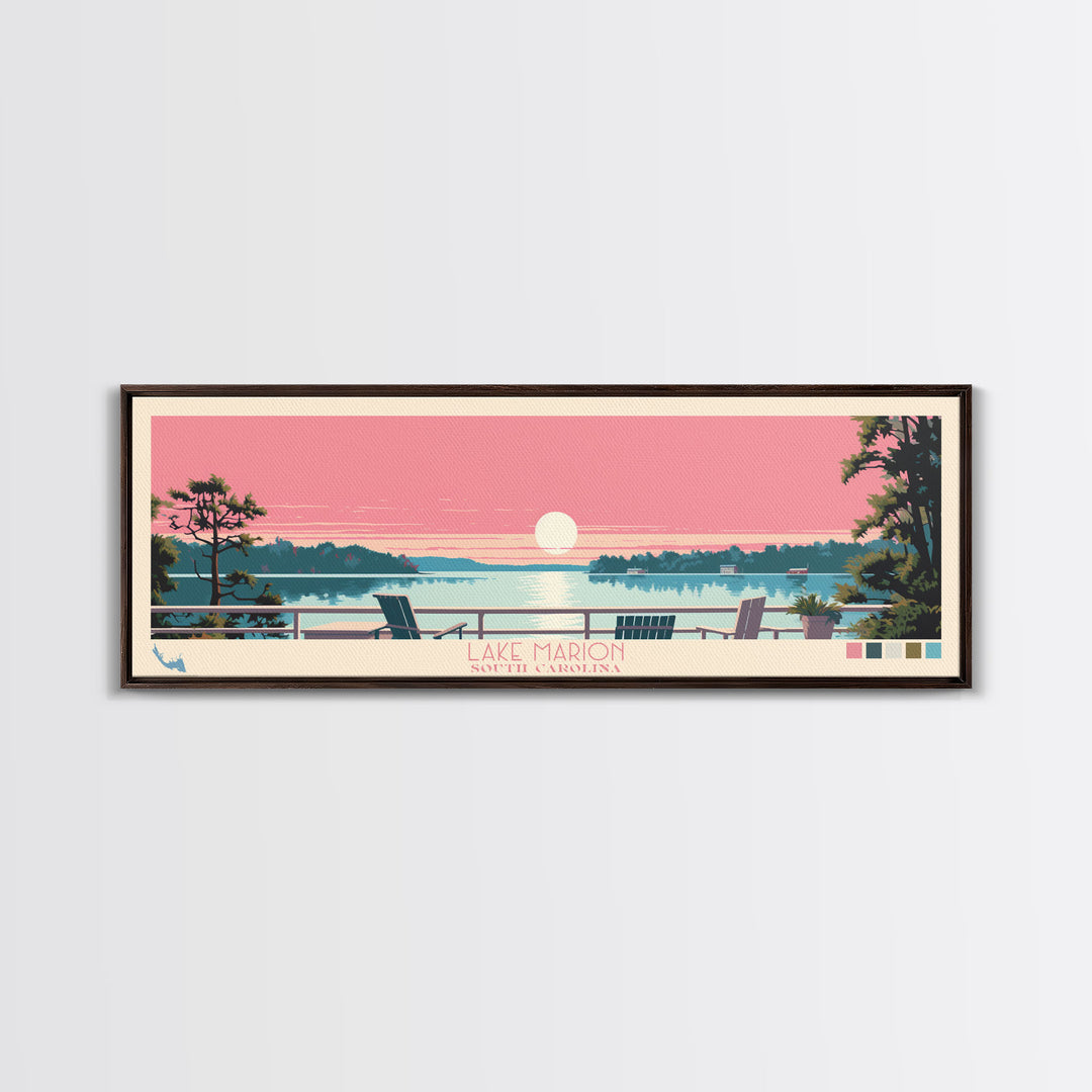 Lake Marion South Carolina Framed Canvas Print, Panoramic Wall Art, Midcentury Modern, Pop Art, Living Room Decor, Travel Poster