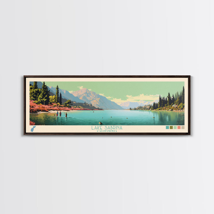 Lake Sabrina California Framed Canvas Print, Panoramic Wall Art, Midcentury Modern, Pop Art, Bedroom Art, Travel Poster, Lake House Decor