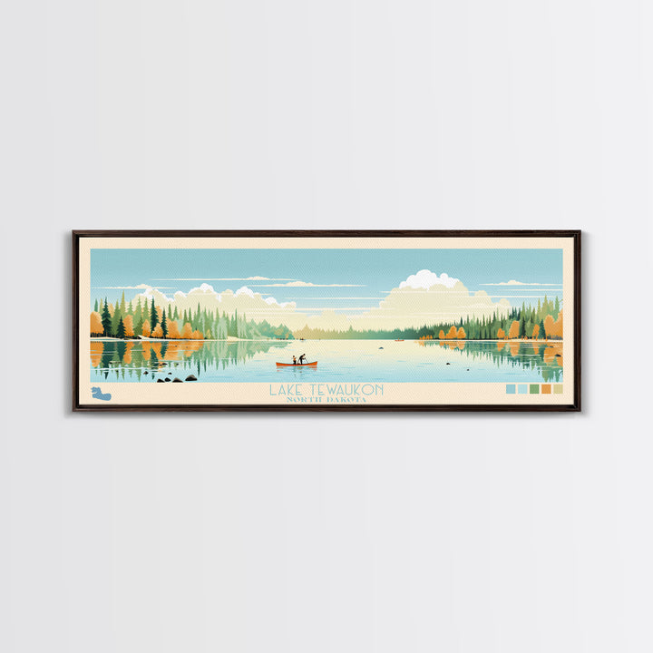 Lake Tewaukon North Dakota Framed Canvas Print, Panoramic Wall Art, Midcentury Modern, Pop Art, Living Room Decor, Travel Poster, Lake House Art