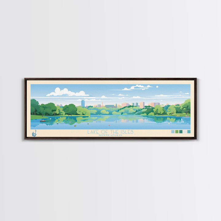 Lake of the Isles Minneapolis Framed Canvas Print, Panoramic Wall Art, Midcentury Modern, Pop Art, Living Room Decor, Travel Poster, Lake House Art