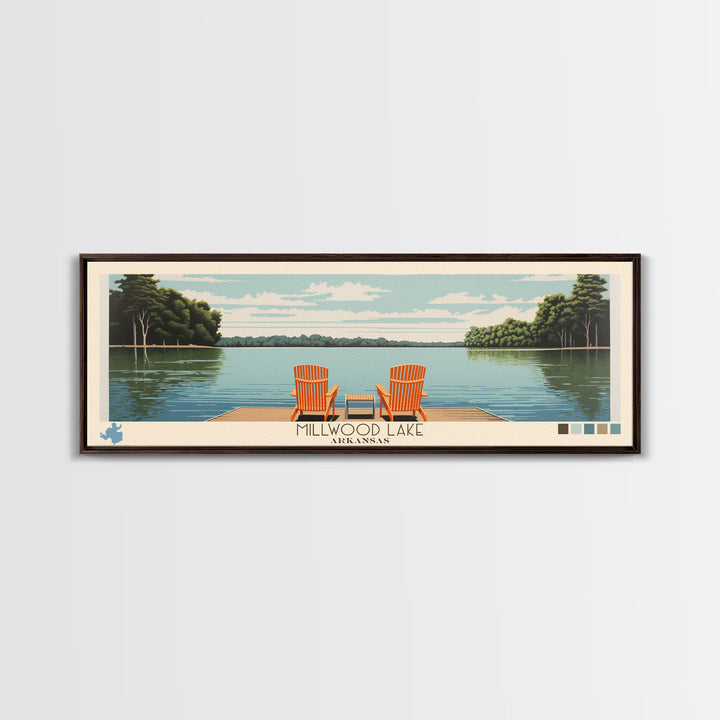 Millwood Lake, Arkansas Framed Canvas Print, Panoramic Wall Art, Midcentury Modern, Pop Art, Home Decor, Travel Poster, Bedroom Art