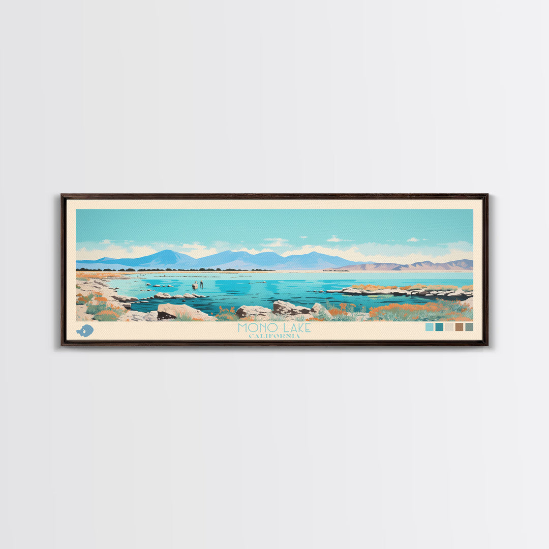 Mono Lake, California Framed Canvas Print, Panoramic Wall Art, Midcentury Modern, Pop Art, Home Decor, Travel Poster, Bedroom Art
