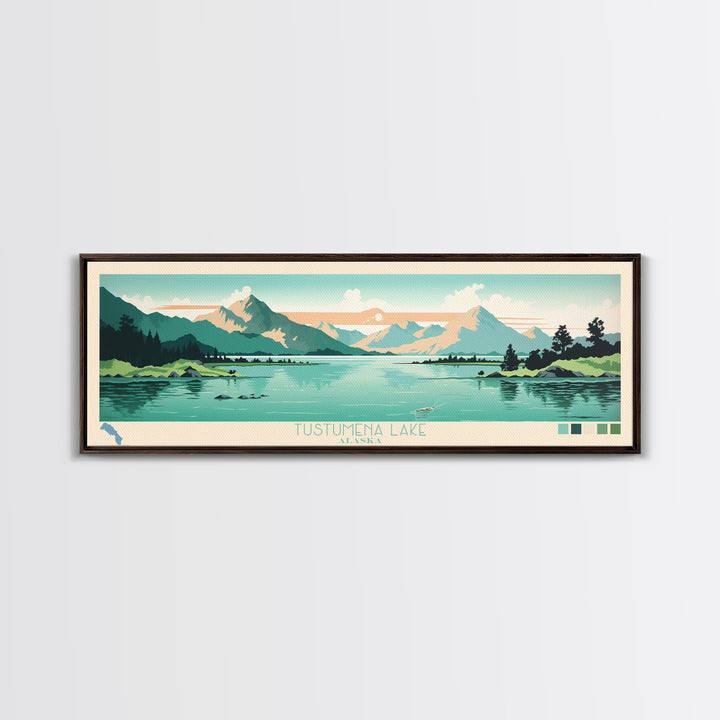 Tustumena Lake, Alaska Framed Canvas Print, Lake House Decor, Midcentury Modern Art, Pop Art, Travel Poster, Living Room Wall Art