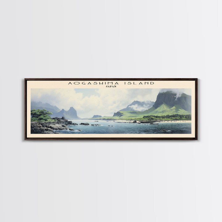 Aogashima Island Travel Art Framed Canvas Print, Wall Decor, Home Decor, Travel Poster, Vintage Wall Art, Watercolor Painting