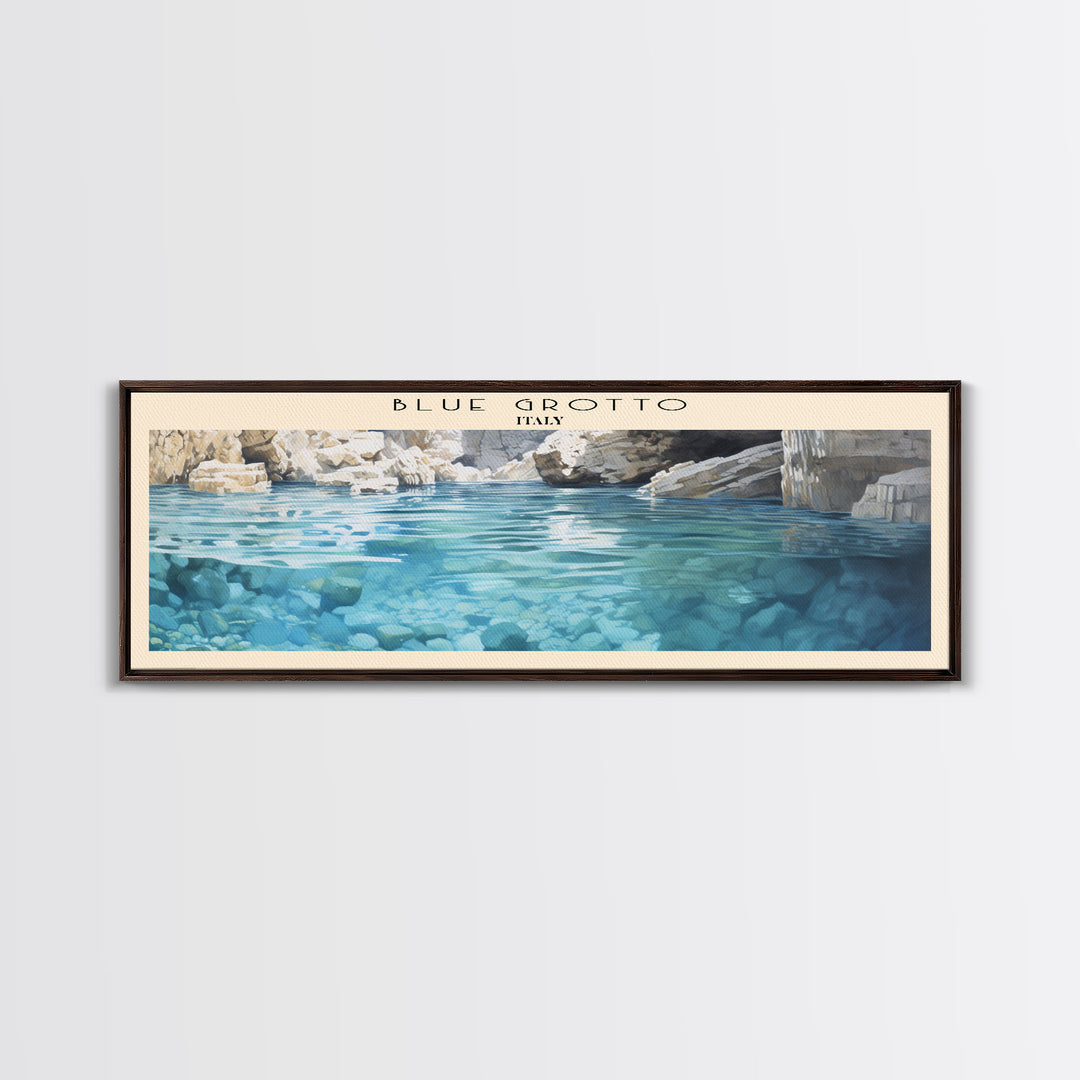Blue Grotto Retro Style Travel Poster - Framed Canvas Print - COUNTRY Travel Decor | Vintage Style Home Decor - Travel Print - Wall Art