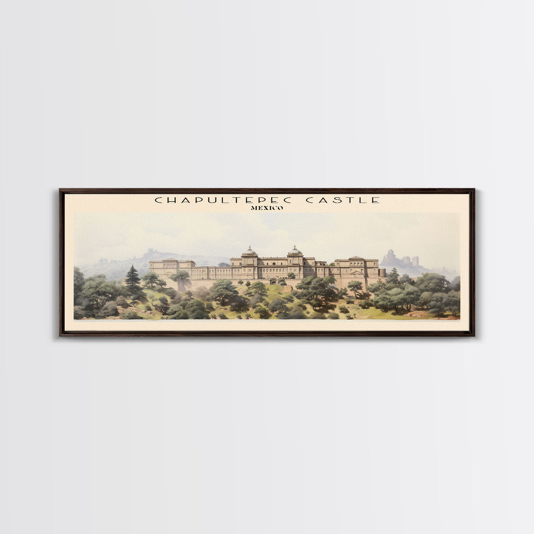 Chapultepec Castle Retro Style Travel Poster - Framed Canvas Print - COUNTRY Travel Decor | Vintage Style Home Decor - Travel Print - Wall Art