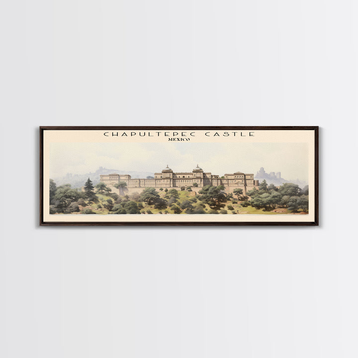 Chapultepec Castle Retro Style Travel Poster - Framed Canvas Print - COUNTRY Travel Decor | Vintage Style Home Decor - Travel Print - Wall Art