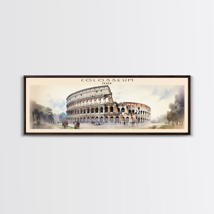 Colosseum Retro Style Travel Poster - Framed Canvas Print - COUNTRY Travel Decor | Vintage Style Home Decor - Travel Print - Wall Art