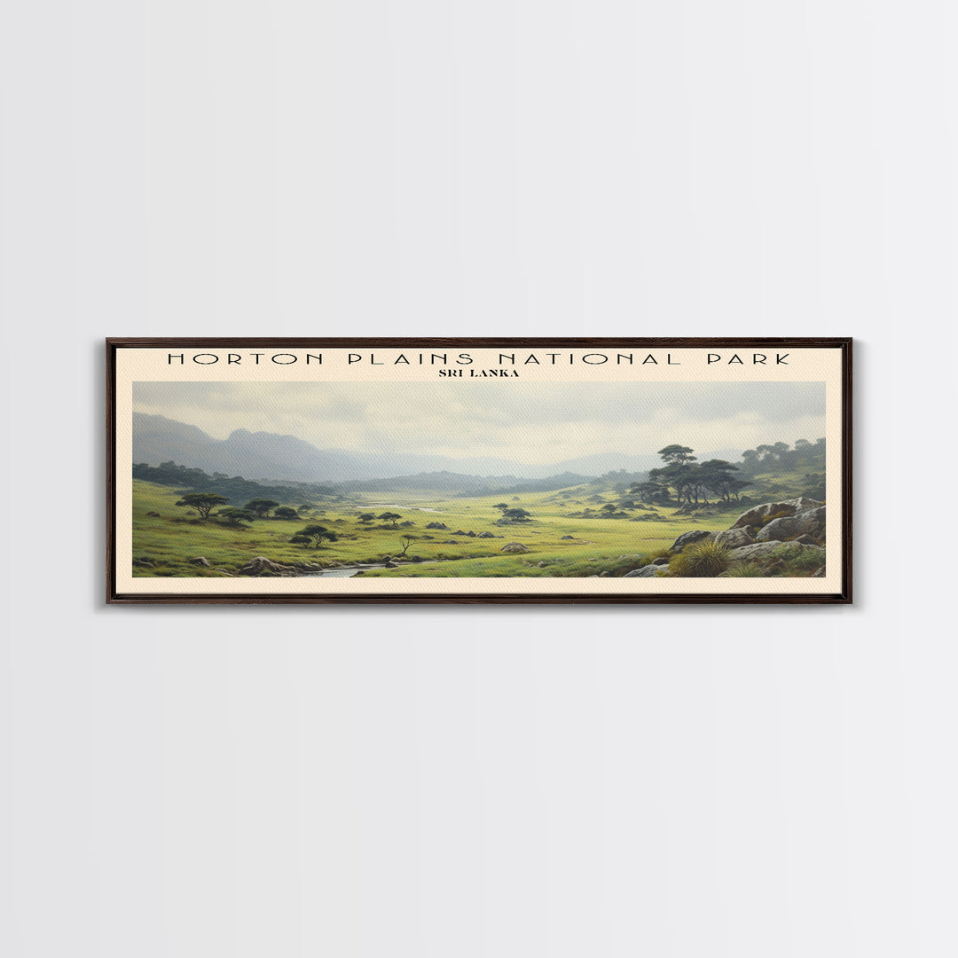Horton Plains National Park Travel Art Framed Canvas Print, COUNTRY Wall Decor, Home Decor, Travel Poster, Vintage Wall Art, Watercolor Painting