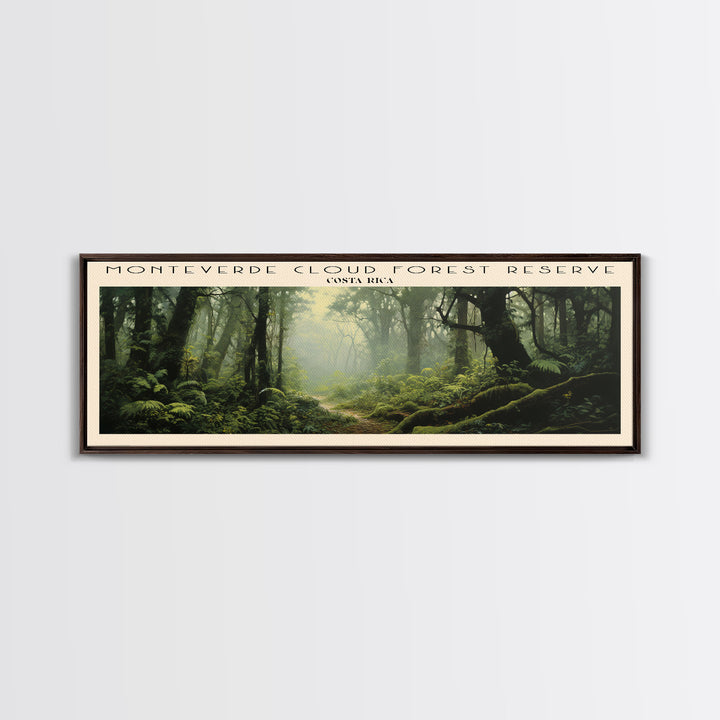 Monteverde Cloud Forest Reserve Retro Style Travel Poster - Framed Canvas Print - COUNTRY Travel Decor | Vintage Style Home Decor - Travel Print - Wall Art