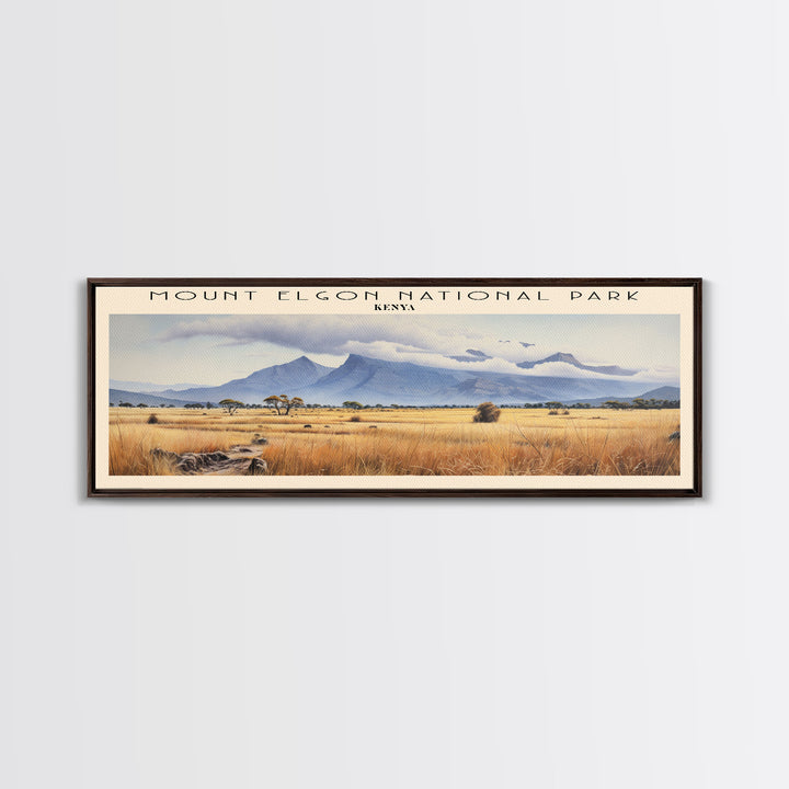 Mount Elgon National Park Retro Style Travel Poster - Framed Canvas Print - COUNTRY Travel Decor | Vintage Style Home Decor - Travel Print - Wall Art