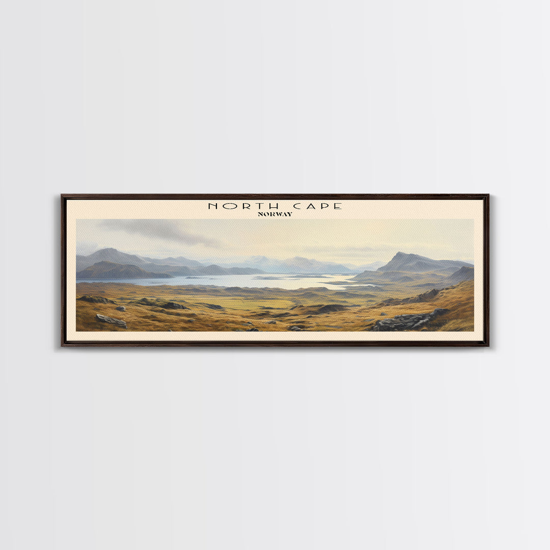 North Cape Travel Art Framed Canvas Print, COUNTRY Wall Decor, Home Decor, Travel Poster, Vintage Wall Art, Watercolor Painting