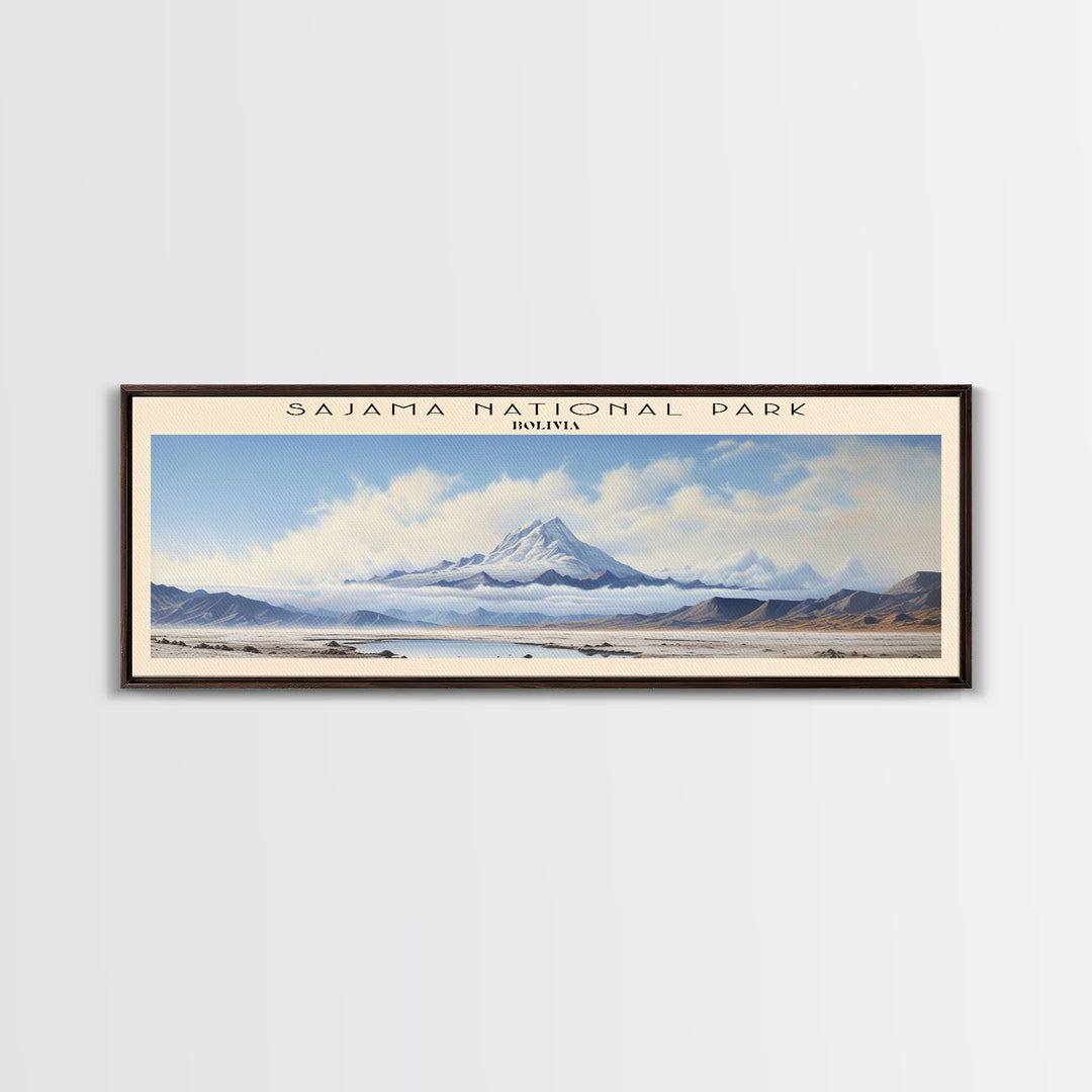 Sajama National Park Retro Style Travel Poster - Framed Canvas Print - COUNTRY Travel Decor | Vintage Style Home Decor - Travel Print - Wall Art