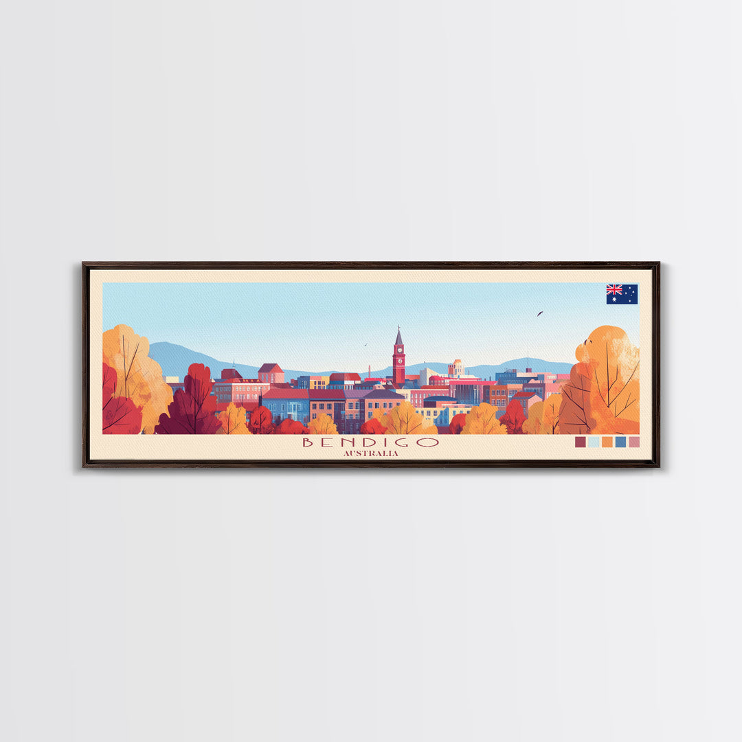 Panoramic Travel Poster Bendigo, Australia Canvas Print, Bendigo, Australia Painting, Australia Art, Bendigo Travel Art, Guest Room Painting