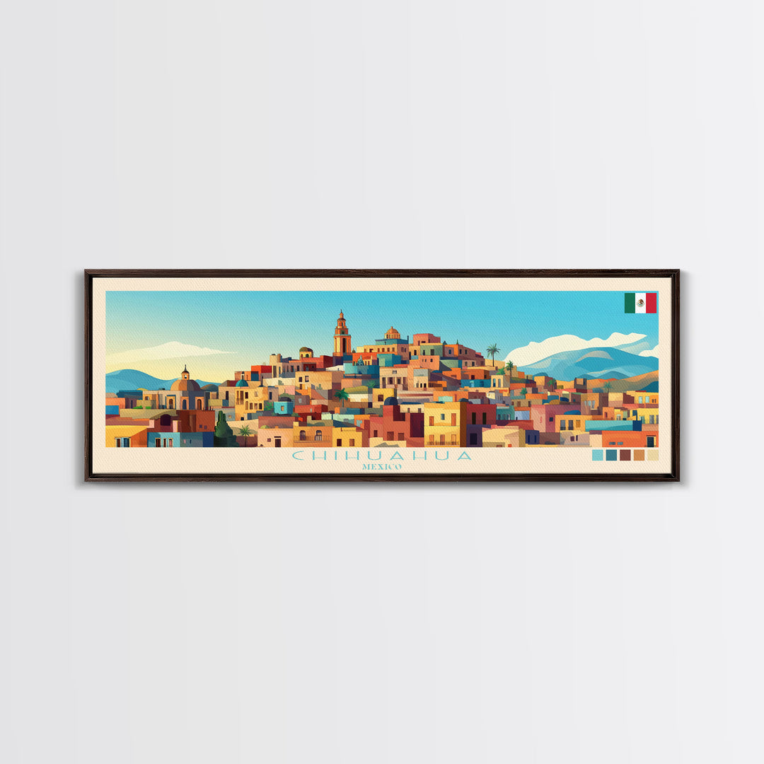 Chihuahua, Mexico Panoramic Travel Poster Canvas Print, Chihuahua, Mexico Painting, Mexico Art, Chihuahua Panoramic Travel Art, Travel Painting