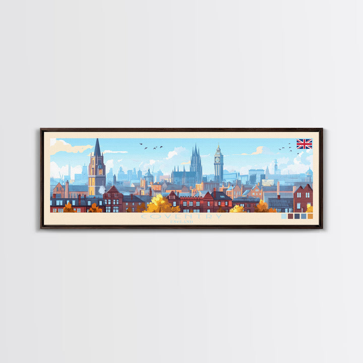 Coventry, England Travel Poster Panoramic Canvas Print, Coventry, England Painting, England Art, Coventry Travel Art, Guest Room Painting