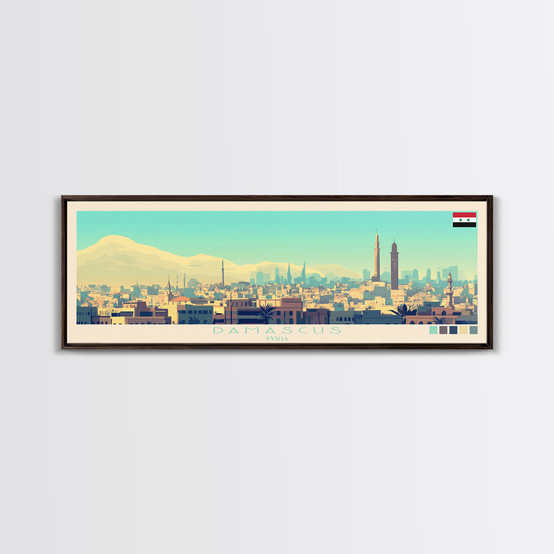 Panoramic Travel Poster Damascus, Syria Canvas Print, Damascus, Syria Painting, Syria Art, Damascus Travel Art, Guest Room Painting