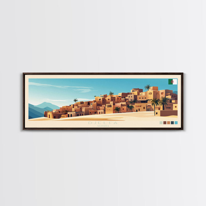 Djelfa, Algeria Panoramic Travel Poster Canvas Print, Djelfa, Algeria Painting, Algeria Art, Djelfa Panoramic Travel Art, Travel Painting