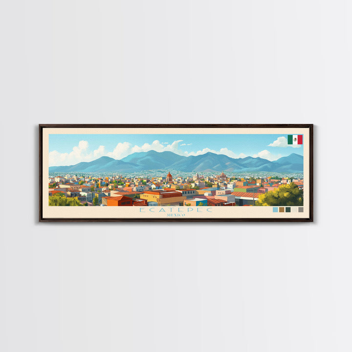 Ecatepec, Mexico Panoramic Travel Poster Canvas Print, Ecatepec, Mexico Painting, Mexico Art, Ecatepec Panoramic Travel Art, Travel Painting