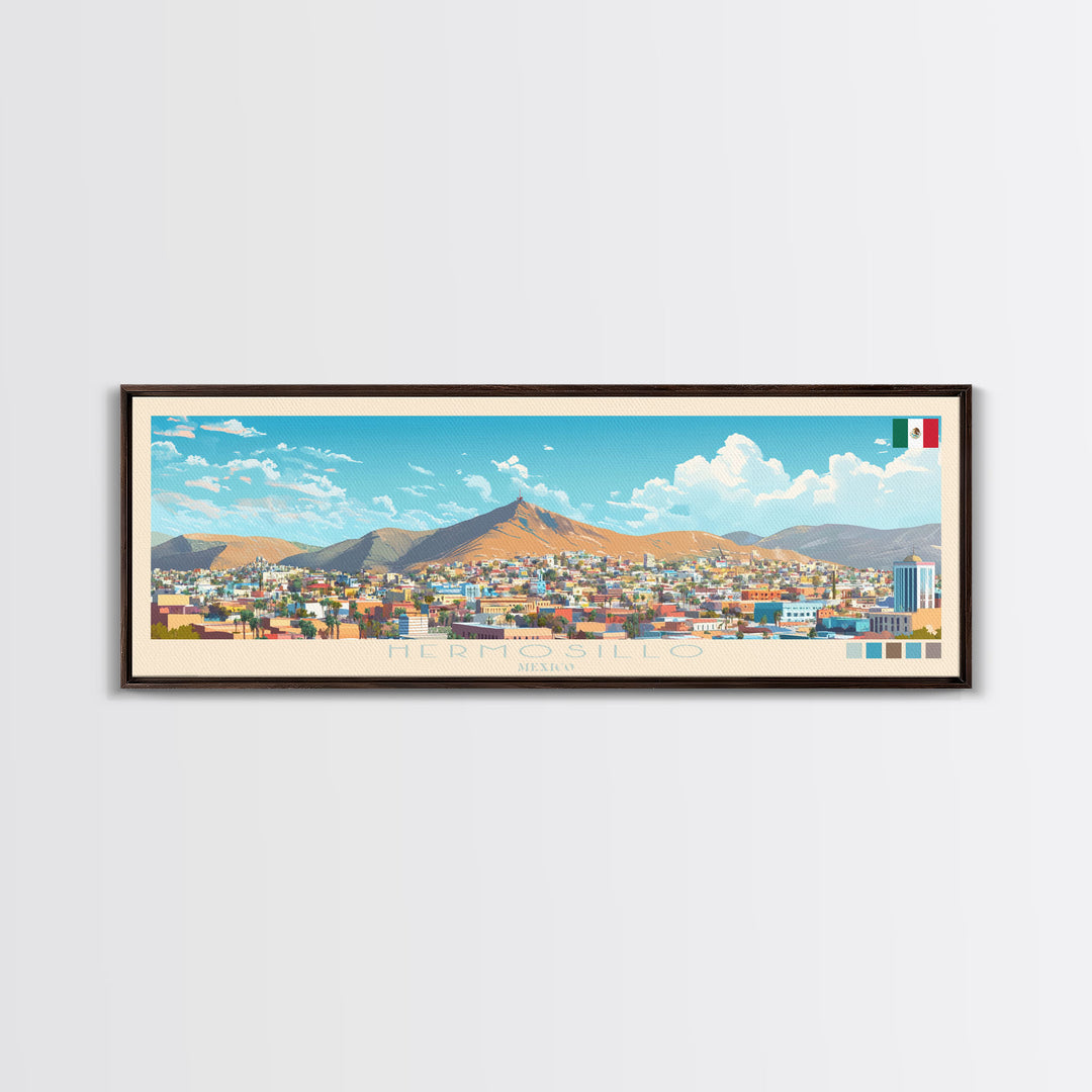 Hermosillo, Mexico Travel Poster Panoramic Canvas Print, Hermosillo, Mexico Painting, Mexico Art, Hermosillo Travel Art, Guest Room Painting
