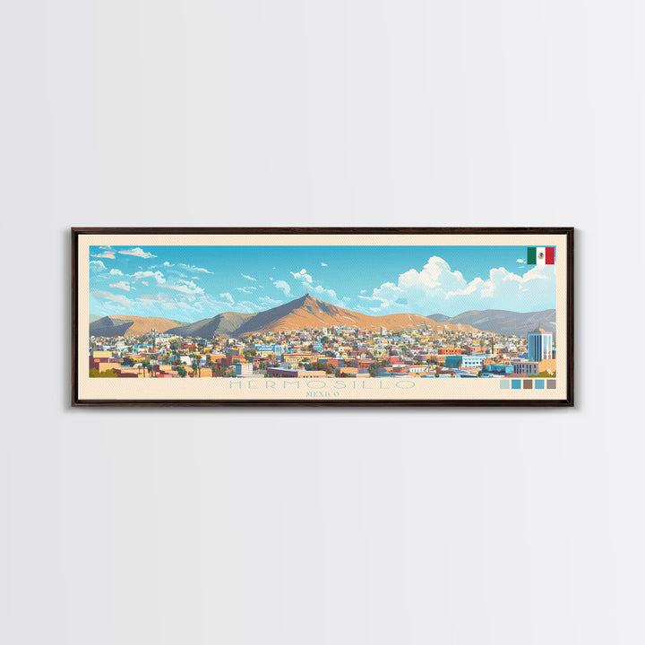 Hermosillo, Mexico Travel Poster Panoramic Canvas Print, Hermosillo, Mexico Painting, Mexico Art, Hermosillo Travel Art, Guest Room Painting