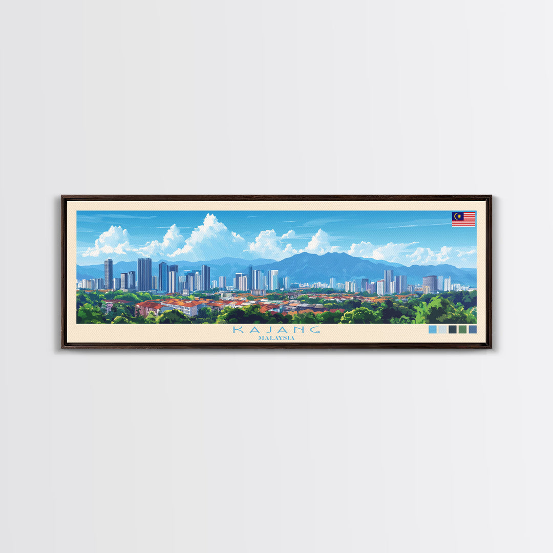 Kajang, Malaysia Panoramic Travel Poster Canvas Print, Kajang, Malaysia Painting, Malaysia Art, Kajang Panoramic Travel Art, Travel Painting