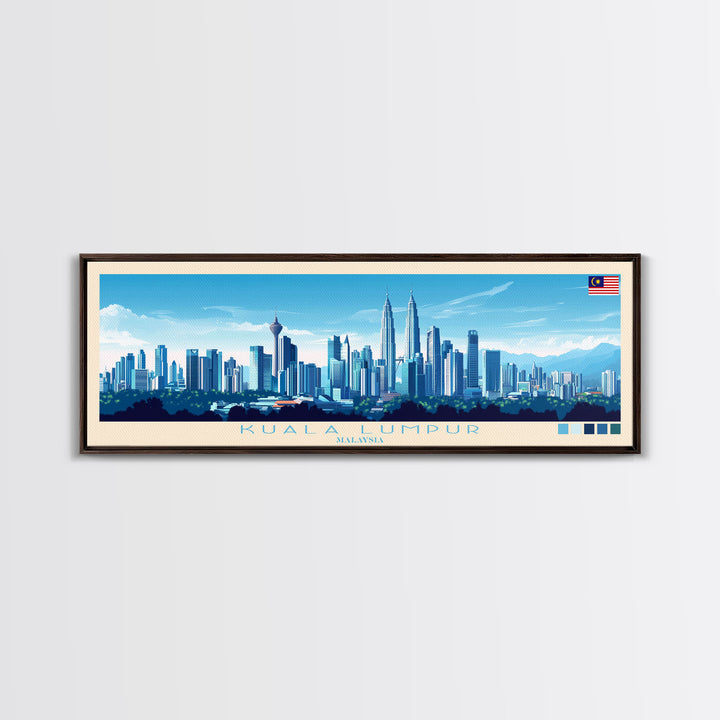 Kuala Lumpur, Malaysia Panoramic Travel Poster Canvas Print, Kuala Lumpur, Malaysia Painting, Malaysia Art, Kuala Lumpur Travel Art, Guest Room Painting