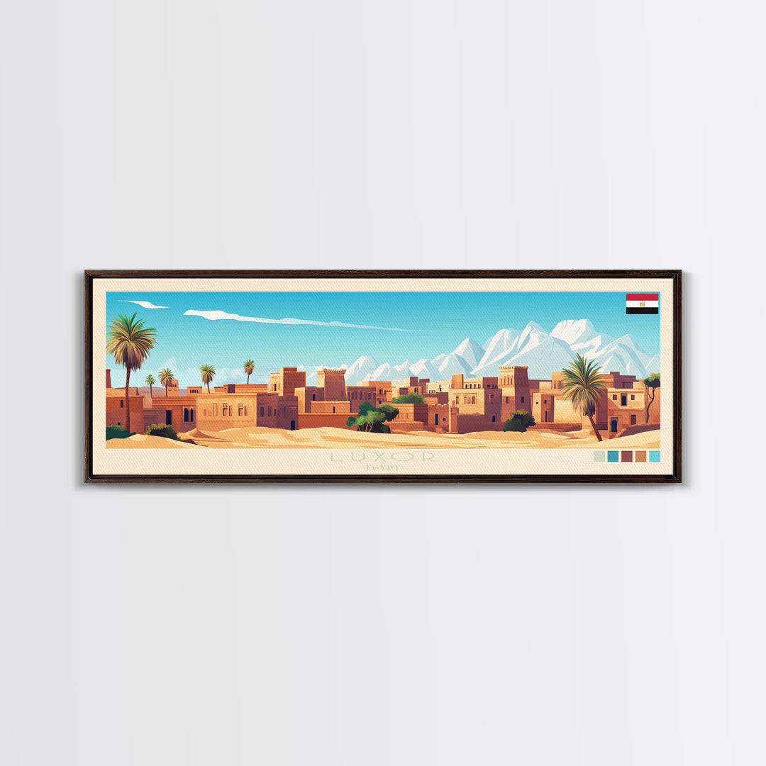 Luxor, Egypt Travel Poster Panoramic Canvas Print, Luxor, Egypt Painting, Egypt Art, Luxor Travel Art, Guest Room Painting