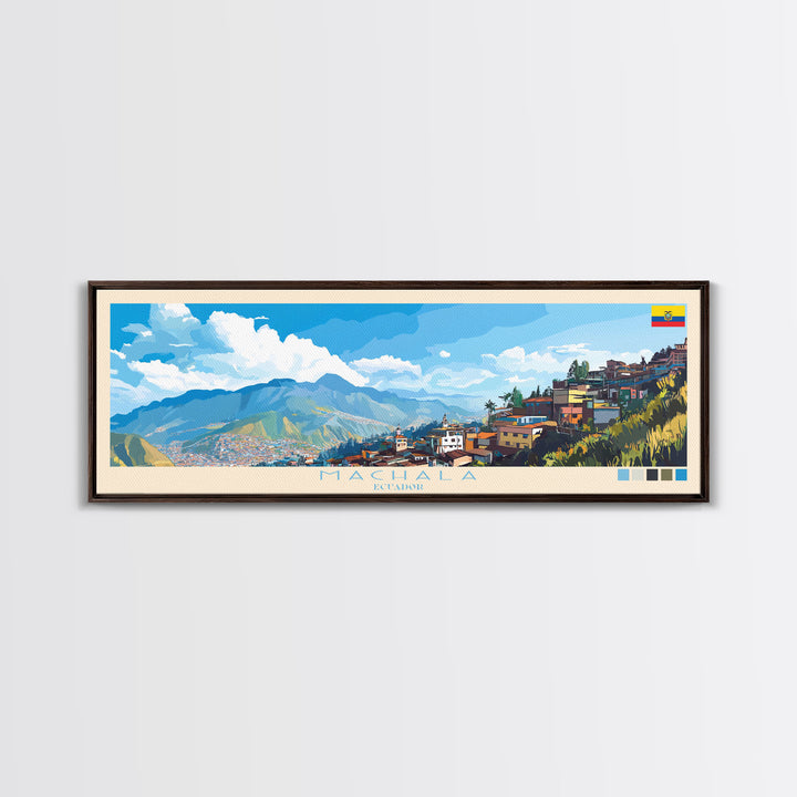Panoramic Travel Poster Machala, Ecuador Canvas Print, Machala, Ecuador Painting, Ecuador Art, Machala Travel Art, Guest Room Painting